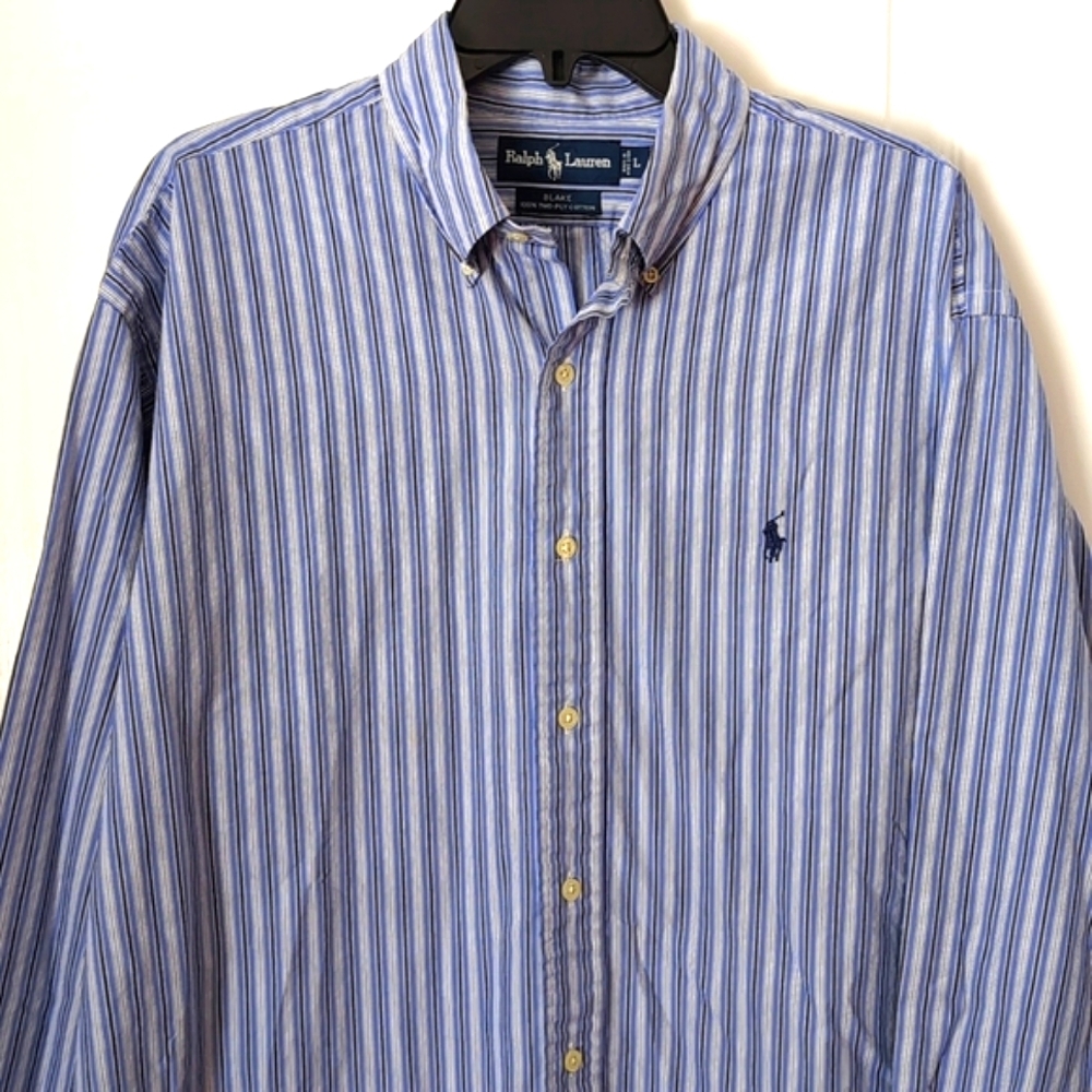 Ralph Lauren Blue Striped Button Down Blake Dress shirt. Size Large